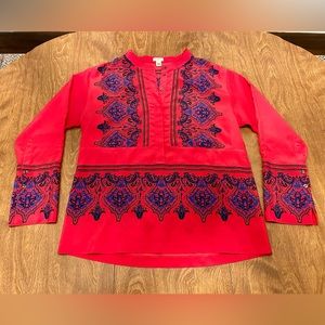 J. Crew Factory Tunic Blouse Red Paisley Print Women’s Medium